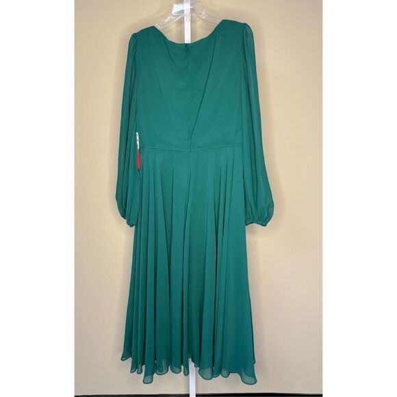 Mac Duggal NWT Chiffon Bishop Sleeve Surplice Dress in Emerald Size 14W - Picture 5 of 8